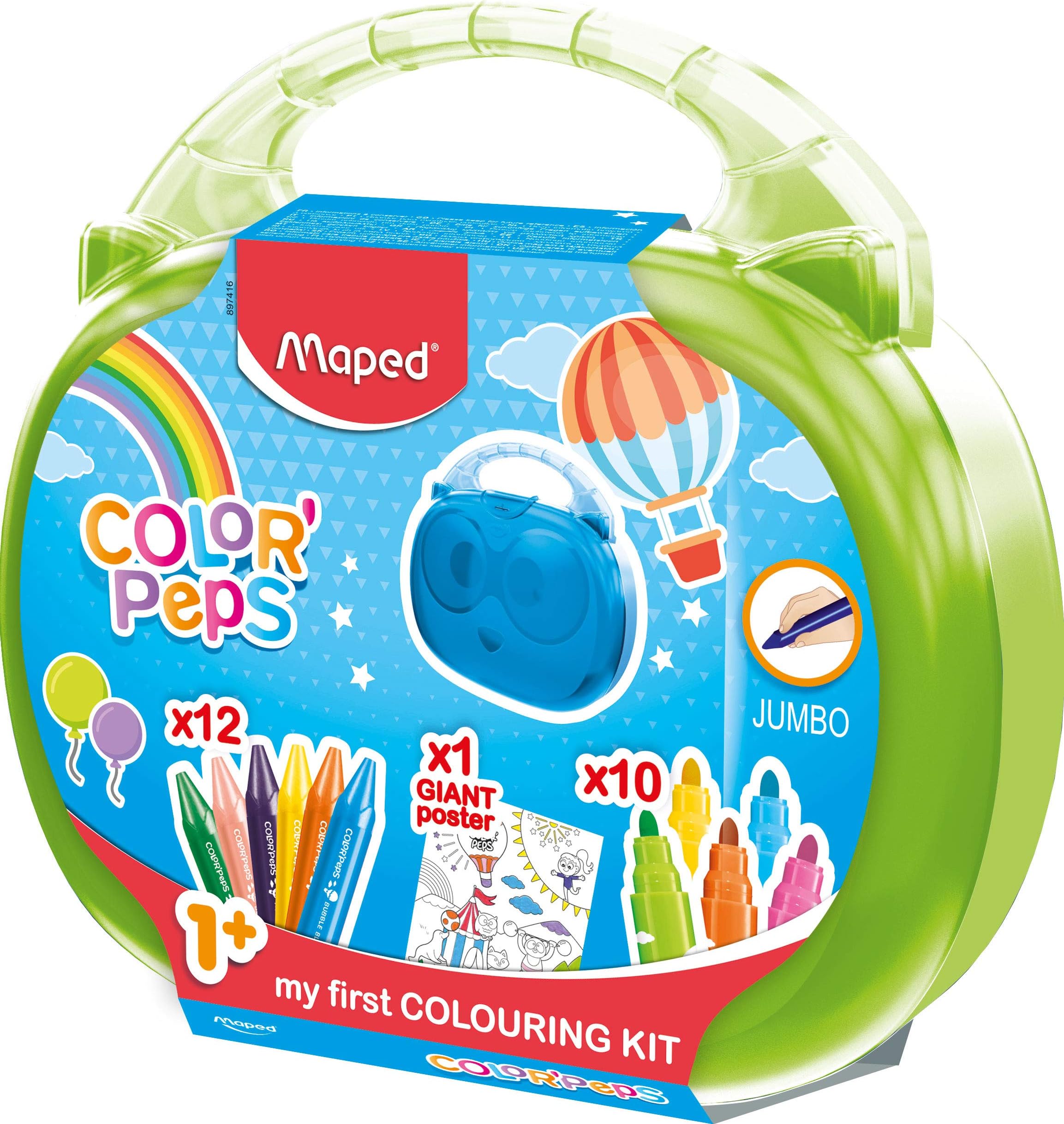 Maped Color'Peps Malette de Coloriage pour Bébé et Enfant dès 1 an – Kit Premier âge avec 10 Feutres Jumbo + 12 Craies de Cire Jumbo + 1 Poster Géant à Colorier Maped Color'Peps Malette de Coloriage pour Bébé et Enfant dès 1 an – Kit Premier âge avec 10 Feutres Jumbo + 12 Craies de Cire Jumbo + 1 Poster Géant à Colorier