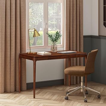 NTC Mingle Modern Wooden Rectangle Desk Table with Hidden Drawer Waterproof & Heat Resistant, Dark Walnut