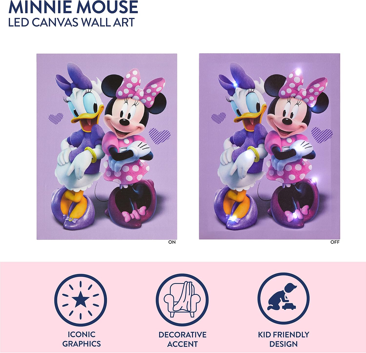 Disney Minnie Mouse Canvas LED Wall Art,Childrens Wall Hanging Décor,11.5"x15.75"