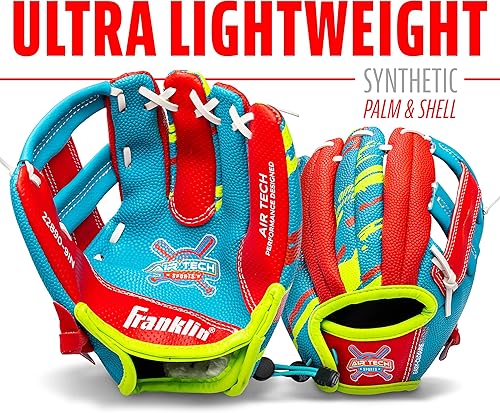 Vista 18 de Franklin Sports Air Tech - Guante de béisbol con pelota - Tee Ball - Espuma suave Air Tech Azul marino/Rojo