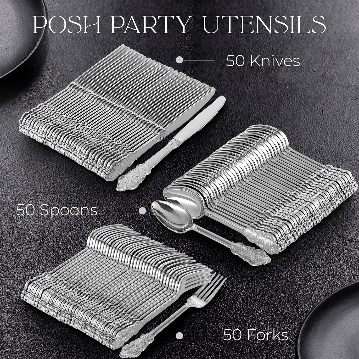 Rose Gold Plastic Silverware -150 Pack -Disposable Forks Spoons Knives, Elegant Fancy Flatware Utensils, Heavy Duty Plastic Cutlery, Perfect for Parties, Weddings