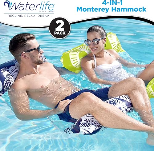 Miniatura 2 de Waterlife - Paquetes de 2-3-4 hamacas de piscina 4 en 1, flotador de silla de piscina inflable, hamaca de agua (sillín, silla de descanso, hamaca,