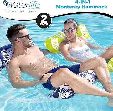 Waterlife 4-in-1 Pool Hammock 4-Pack, Inflatable Pool Chair Float, Water (Saddle, Lounge Chair, Drifter)
