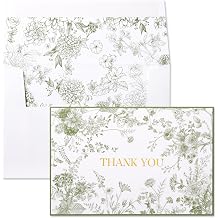 Crisky Green Floral Thank You Cards Gold Foil Greeting Notes Bulk with Envelopes 50 Pack for Birthday, Baby Shower, Bridal Shower, Wedding, Graduation