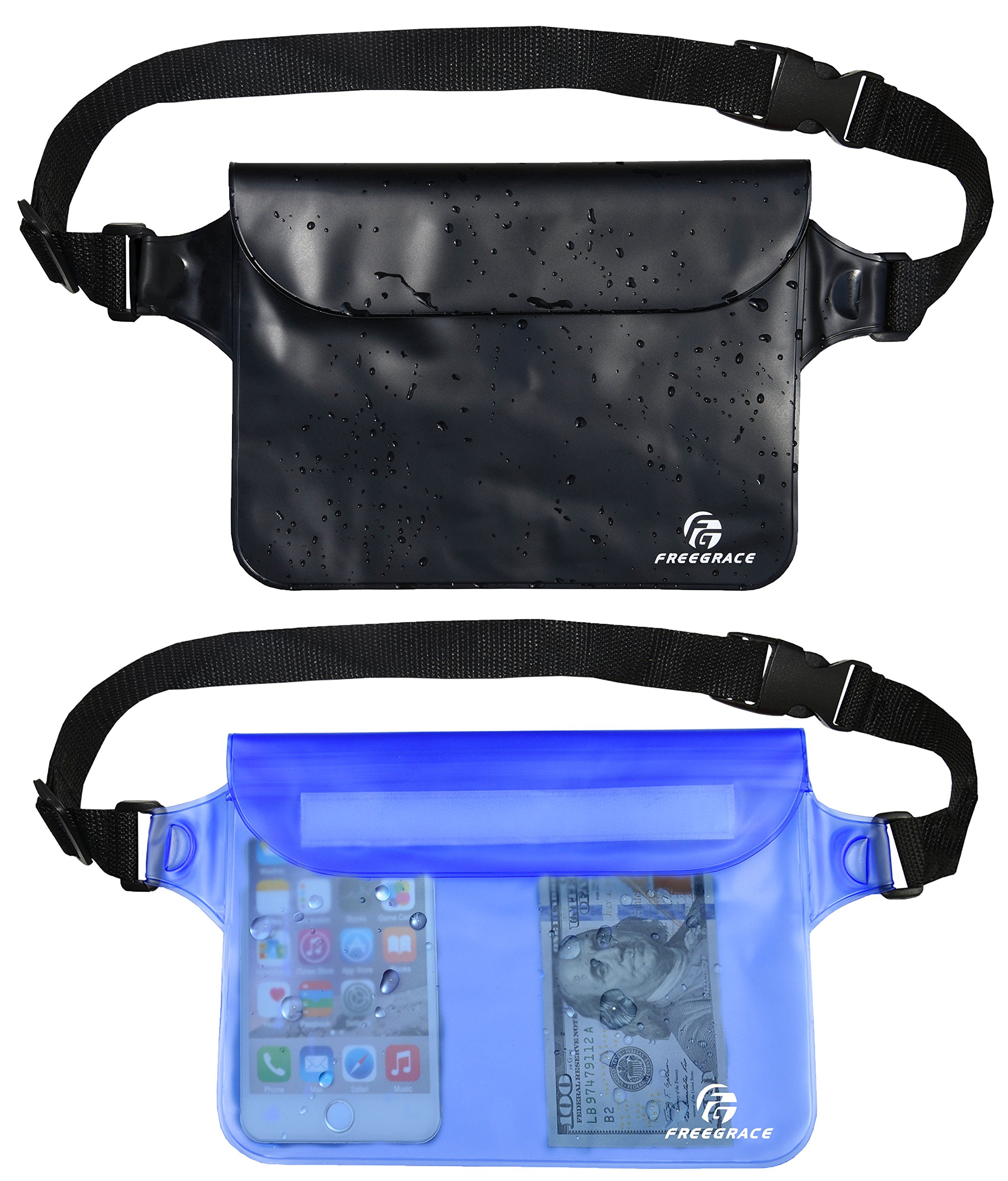 Freegrace Waterproof Pouches with Waist Strap / Pouch Case Bundle Set- Keep Your Phone & Valuables Dry and Safe - Waterproof Dry Bags for Boating