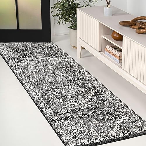 JONATHAN Y Tapete vintage de medallón para interiores, color negro, 2 x 8 pies, moderno y bohemio, para sala de estar, dormitorio, cocina, oficina,