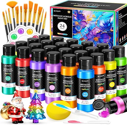 Miniatura 54 de POPYOLA Juego de 40 piezas de pintura acrílica con 12 pinceles, 2 cuchillos, paleta y esponja, 24 colores (2.3 onzas líquidas, 2 onzas), pintura