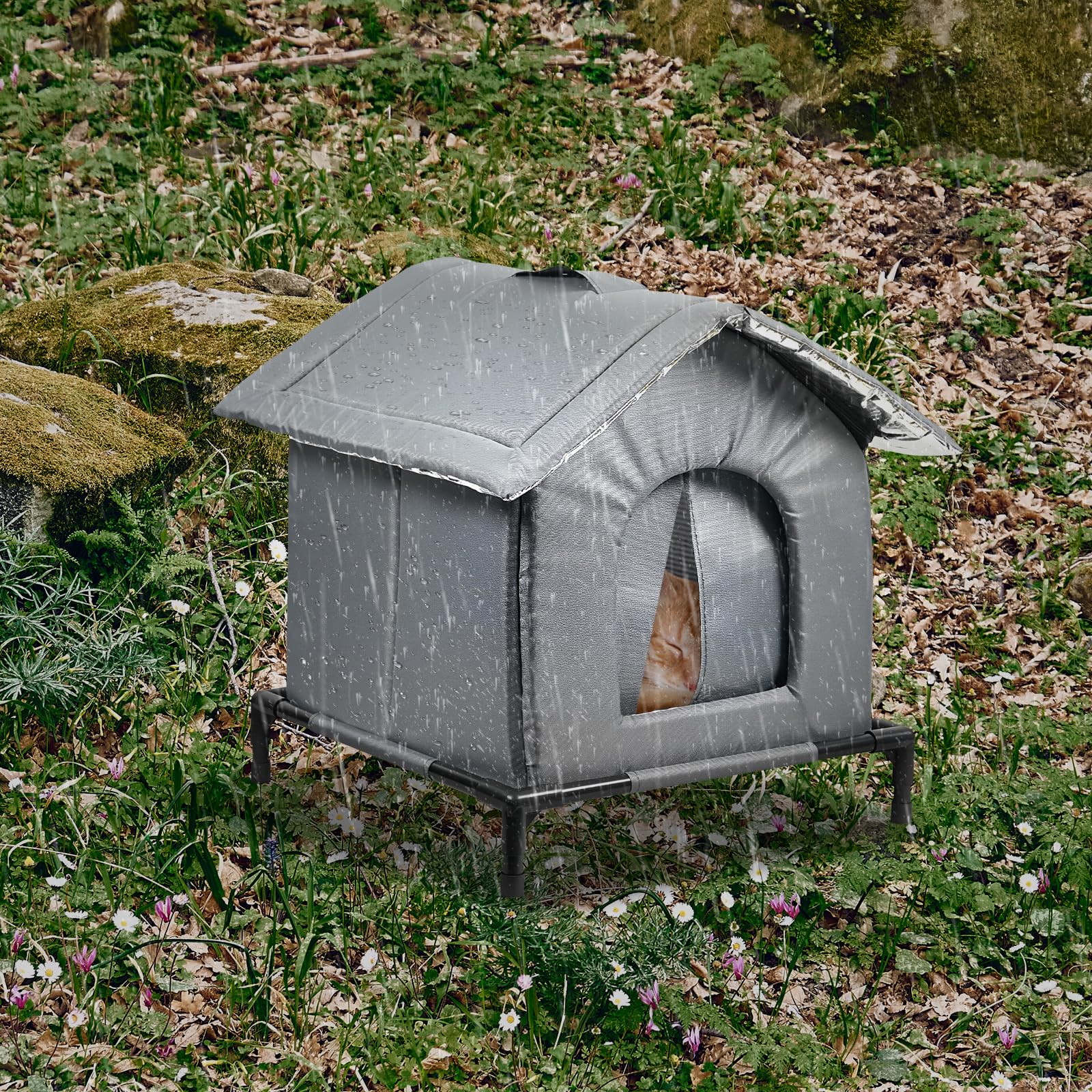 Abri pour Chat Errant, Maison pour Chat Extérieur Imperméable, Niche Extérieure avec Coussin, Protection Contre Pluie et Vent, pour Petits Animaux, Usage Saisonnier Multiple (XL)