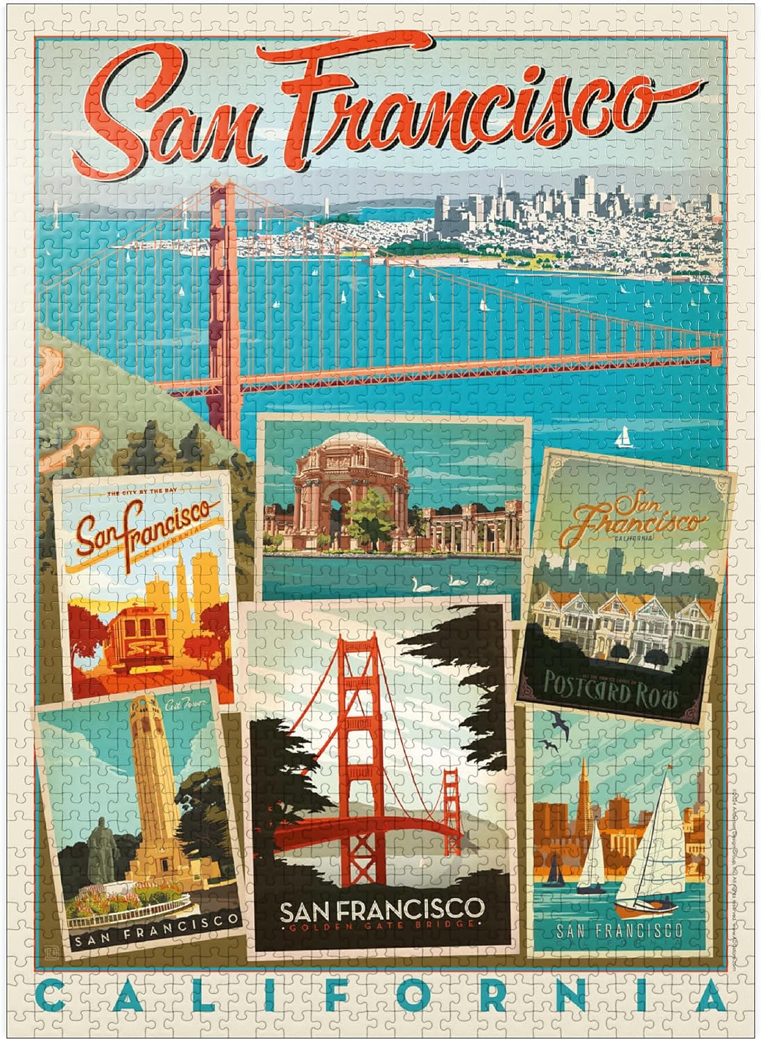 MyPuzzle San Francisco: Multi-Image Collage Print, Vintage Poster - Premium 500 Piece Jigsaw Puzzle for Adults