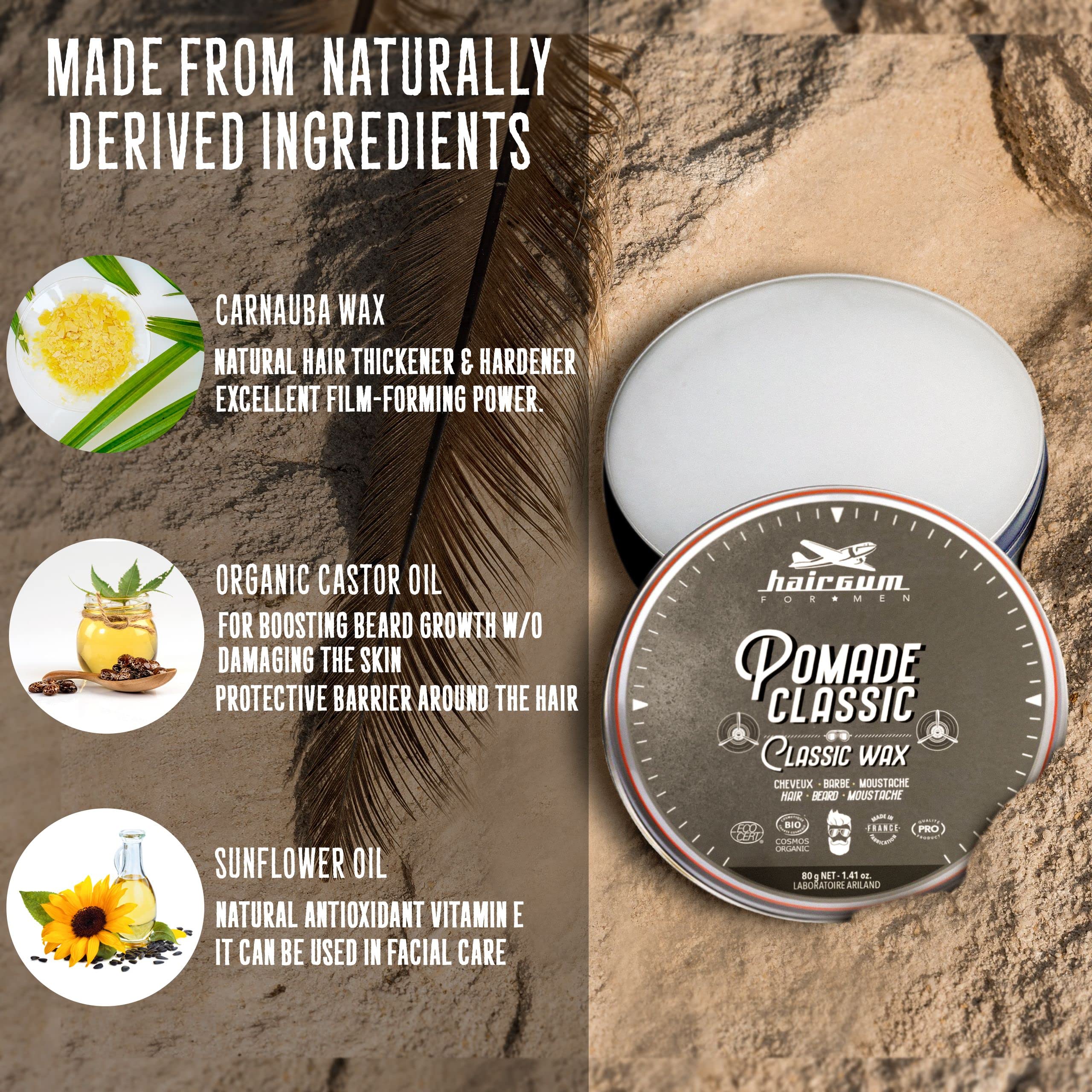Pommade coiffante cheveux, barbe et moustache Hairgum 80g