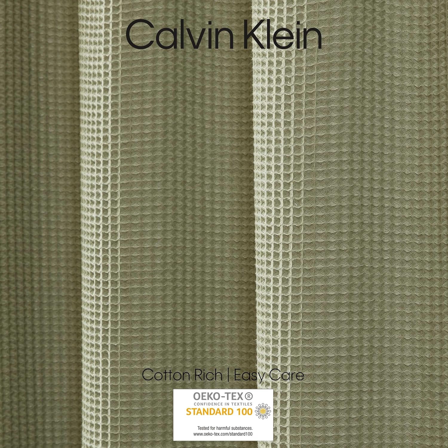 Calvin Klein - Fabric Shower Curtain, Luxury Cotton Blend Bathroom Decor with 12 Button Holes (Waffle Solid Sage Green, 70" x 72")