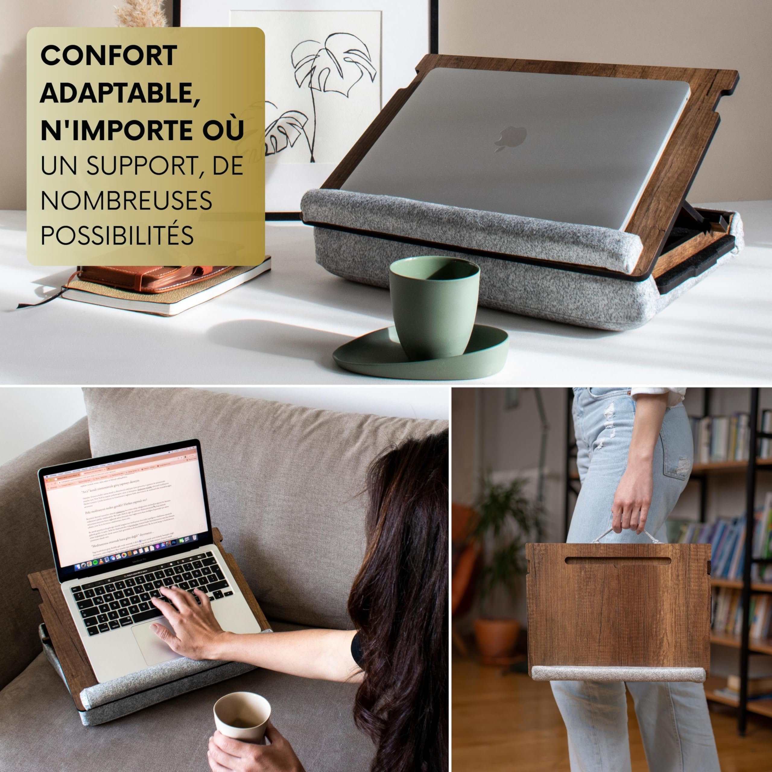 Vigo Wood Plateau pour Ordinateur Portable Ergonomique avec Fond Rembourré et Tiroir Hauteur Réglable