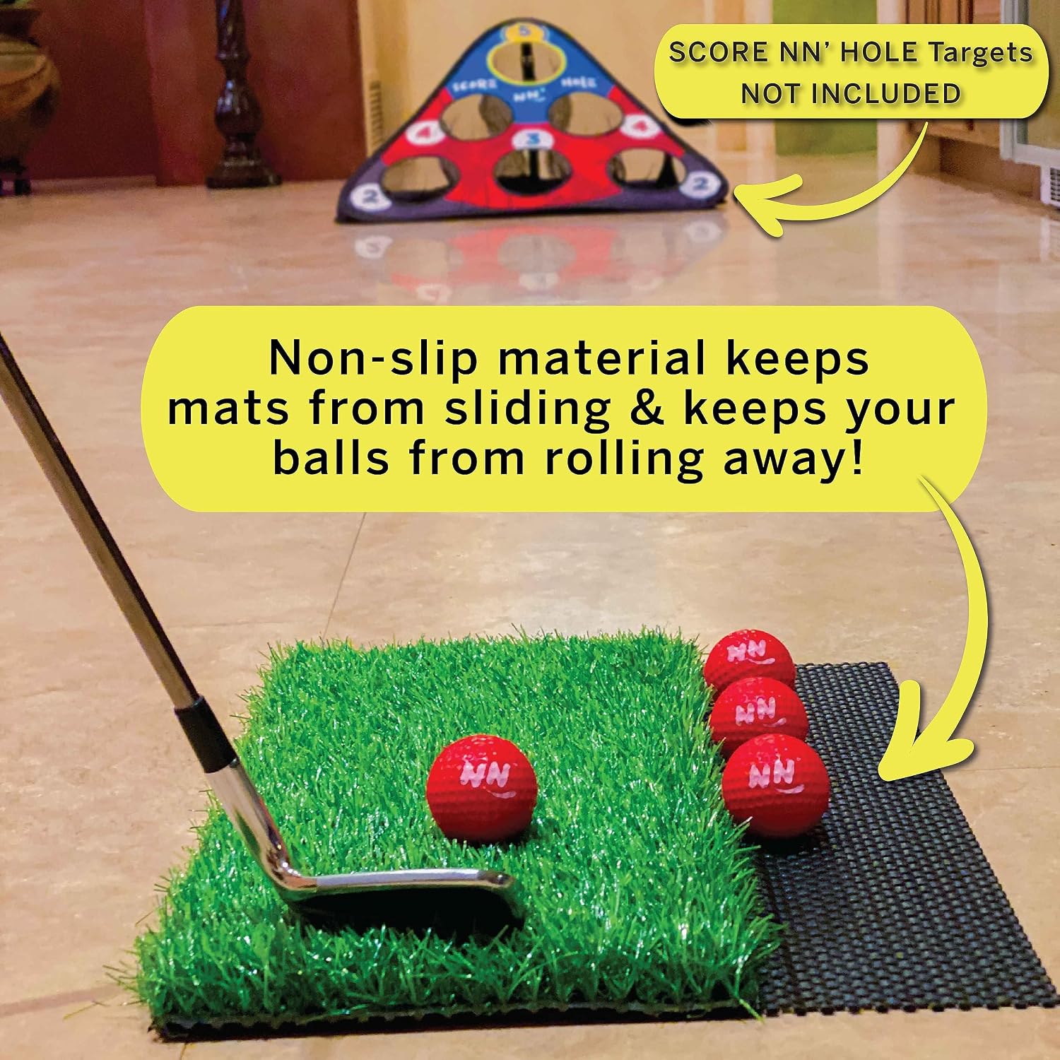 2X Non-Slip Golf Mats & 8X Foam Golf Balls ONLY | Targets NOT Included | CHIP NN' Hole Golf Meets Cornhole Game Mode | Golf Meets Cornhole Game for Backyard, Indoors, Beach, Pool Side