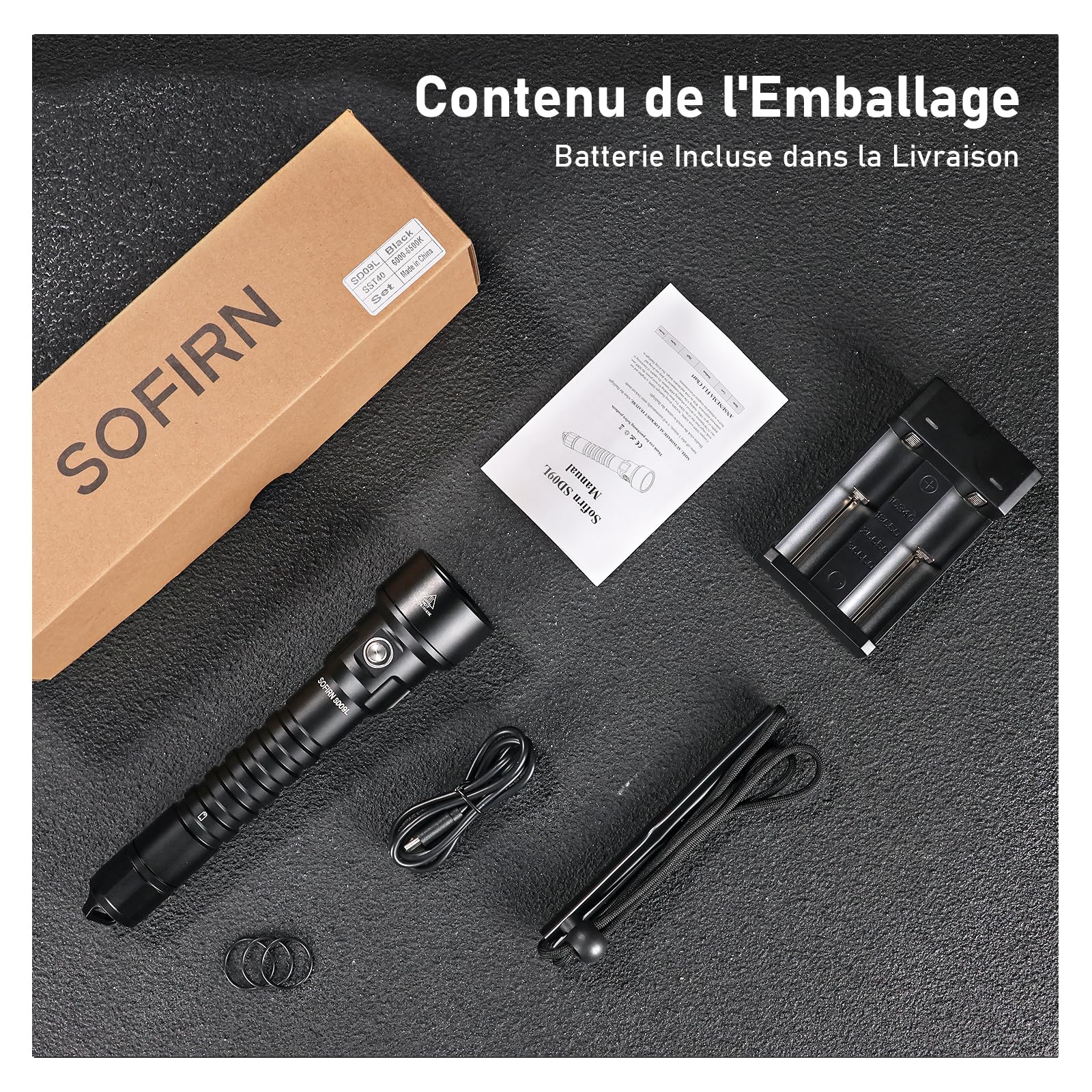 Sofirn SD09L Lampe de poche LED de plongée, 6800 lumens, IPX8, sous-marine, 100 m, 3 LED SST40 avec batteries rechargeables