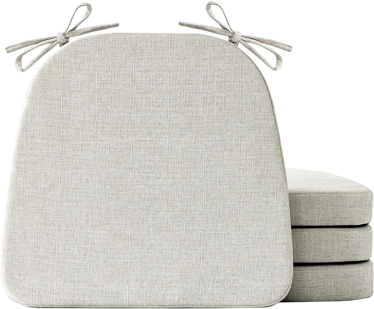IASEAHK Chair Cushions for Dining Chairs Set of 4, Non Slip Kitchen Chair Pads, 17" x 16" x 2", Indoor Dining Chair Cushions with Ties, D-Shaped Seat Cushions for Kitchen Chairs, Beige
