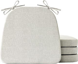 IASEAHK Set of 4 Non-Slip Dining Chair Cushions with Ties, 17x16x2" Beige D-Shaped Kitchen Chair Pads for Comfortable Seating