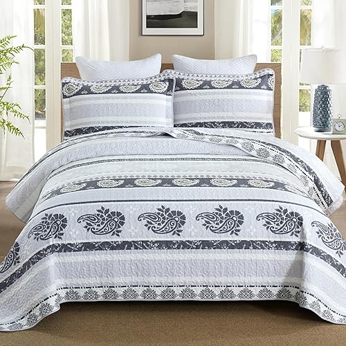 Miniatura 16 de Juego de ropa de cama, edredón de tamaño King, juego de edredón de algodón, juego de cama con patrón de rayas marrón topo, colchas ligeras 05-1