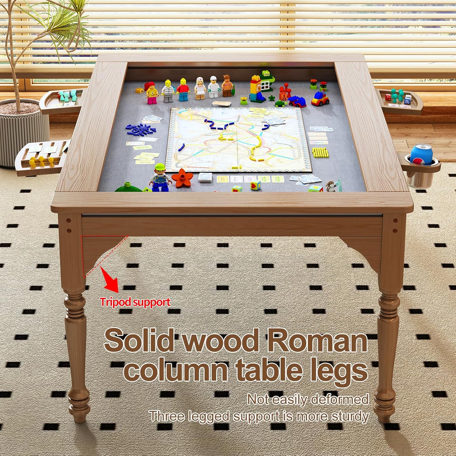 Board Game Table with Removable Top -Solid Wood 72" Convertible Game Table Seats 6 to 8 Players for DND, Poker Nights, and Family Get-Togethers