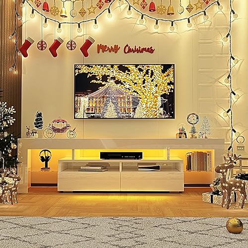 Miniatura 7 de Soporte de TV de 70 pulgadas para TV de 7580 pulgadas, moderno soporte de TV LED para sala de estar, soporte de TV negro, centro de entretenimiento