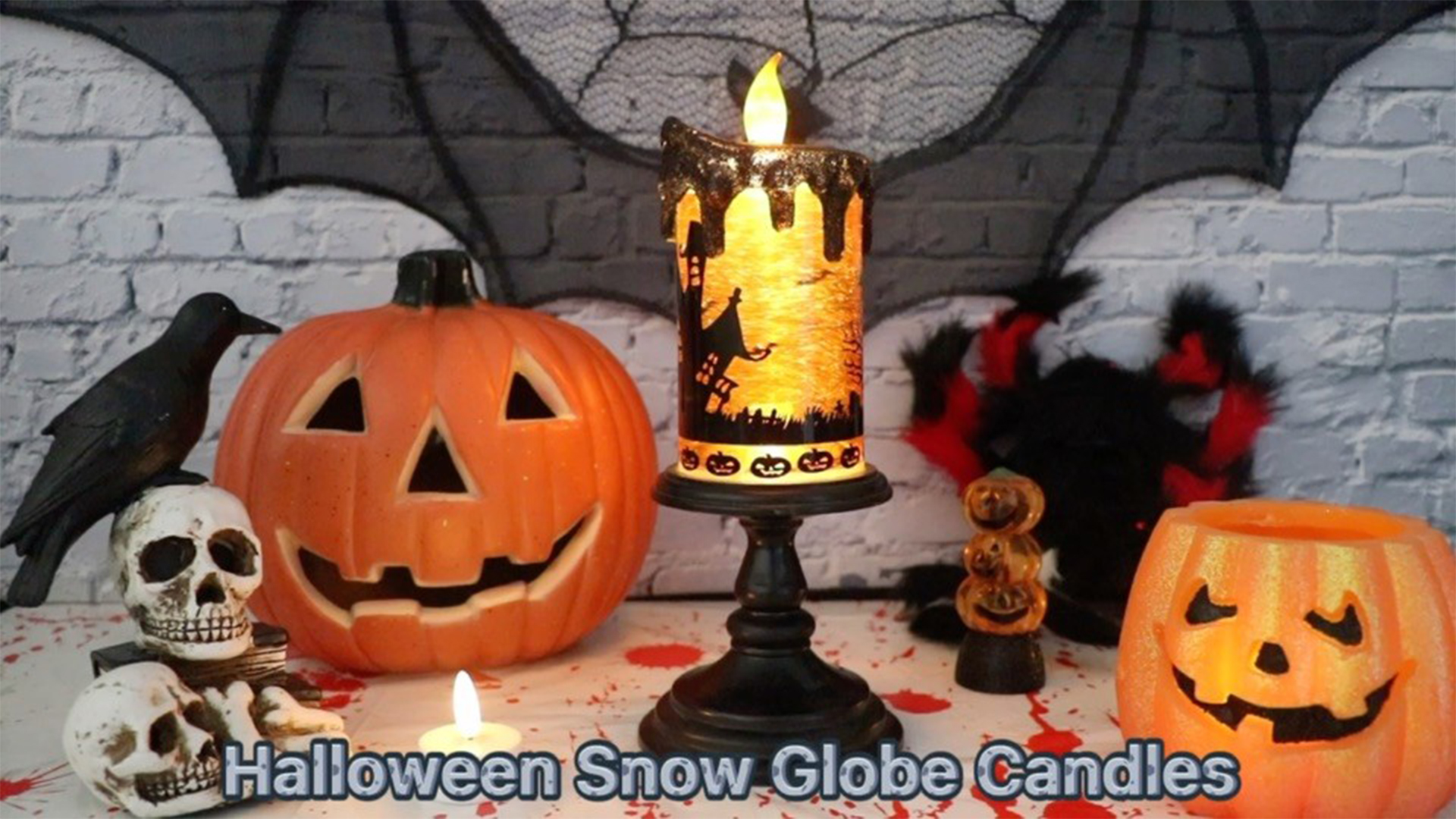 Image of Eldnacele Halloween Snow Globe Candles Lighted Lamp, Battery Operated Spooky Spinning Water Glittering Tornado Candle Flameless Candles Table Centerpiece for Halloween Decoration Indoor(Castle)