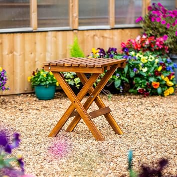 Garden Gear Acacia Folding Side Table Wooden Outdoor Garden Patio Balcony Compact Foldable Side Table Weather Resistant Hardwood Drinks Snack Table