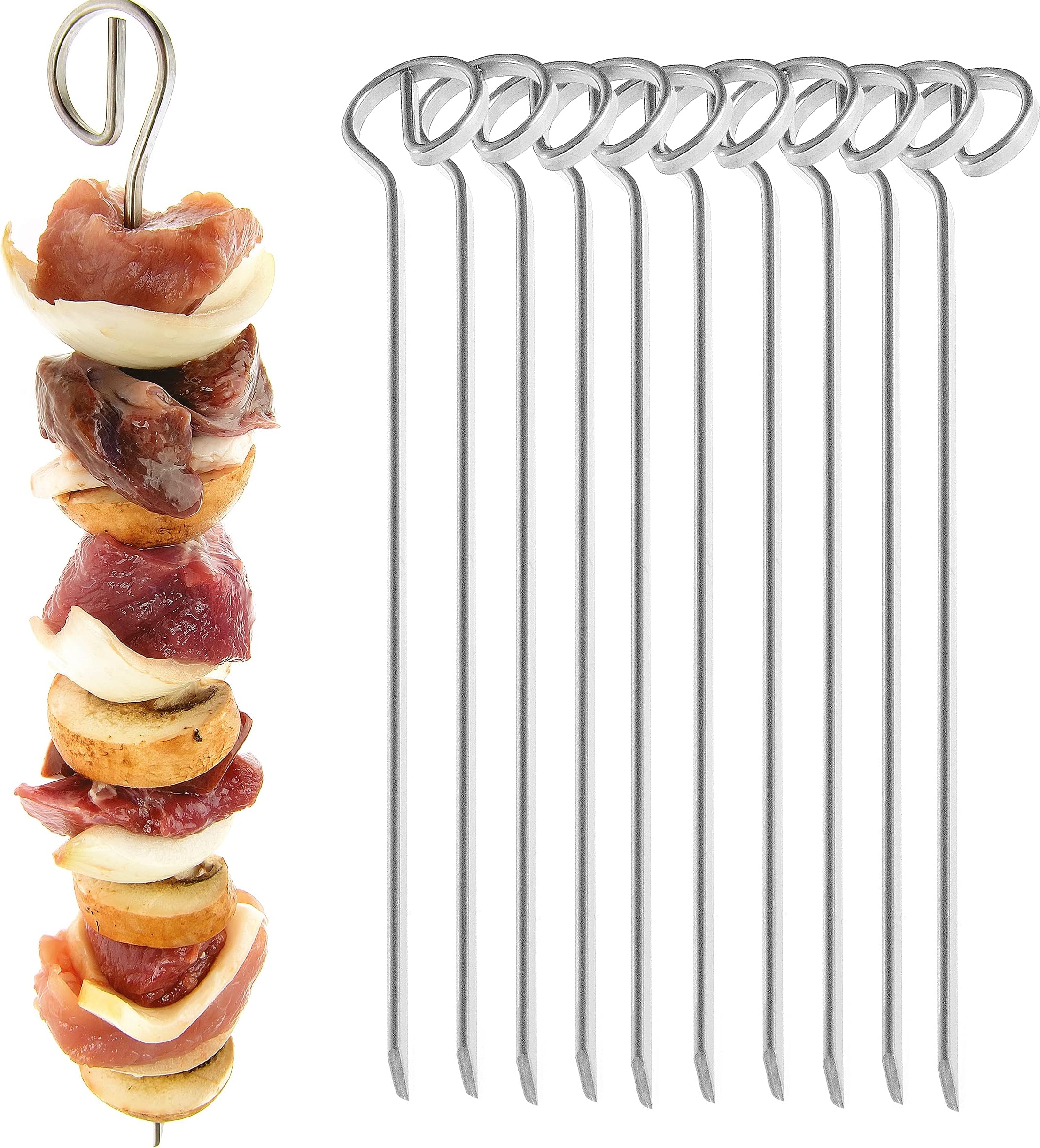 Metal skewers for BBQ - for meat lovers and vegetarians as well each barbecue will be great pleasure - Made in Germany bbq skewers stainless steel - 210mm (8.3 inch)
