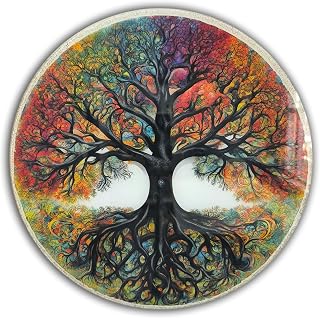 Venodeco Tree Of Life, Tempered Glass Wall Art,Abstract Wall Painting, Home Decor, Housewarming Gift, Wall Hangings, Round Wall Art, Wall Decor, Stained Glass Art
