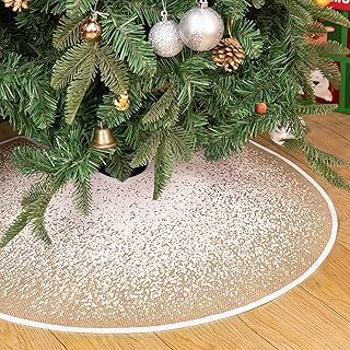 MACTING Christmas Tree Skirt, 30 Inch Small Burlap Tree Skirt with Glitter Snowcapped Printed, Rustic Snowflake Particles Tree Mat for Farmhouse Holiday Party Home Indoor Xmas Decorations