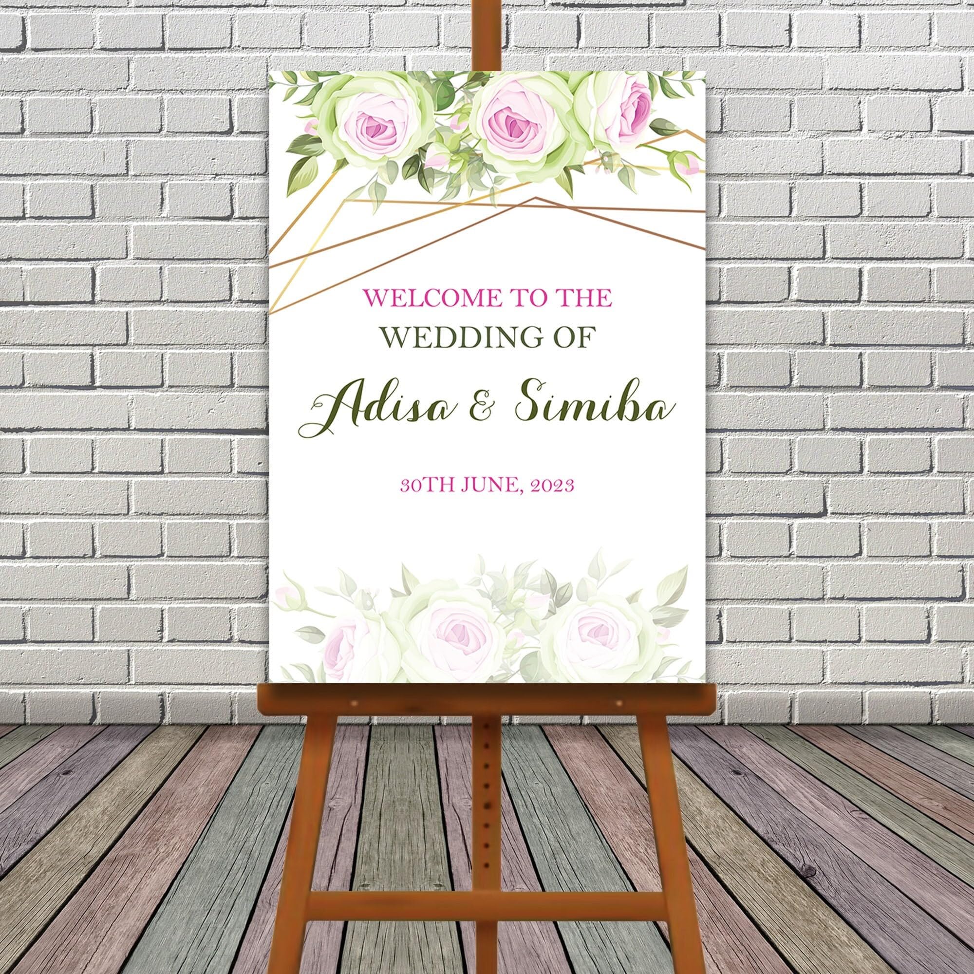 Green Floral Wedding Welcome Sign, Wedding Sign, A1, A2, A3 or A4, Wedding Decor, Welcome Wedding Poster, Large Welcome Sign, Printed Sign