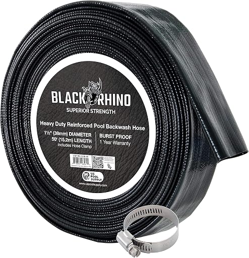 U.S. Pool Supply Pool Backwash Hose 1.5" x 50', Heavy-Duty Reinforced | Discharge Pool Drain Hose for Pump, Sand Filter & Sump Pump Hoses, Burst-Resistant Lay Flat Drainage, Inground, Above Ground