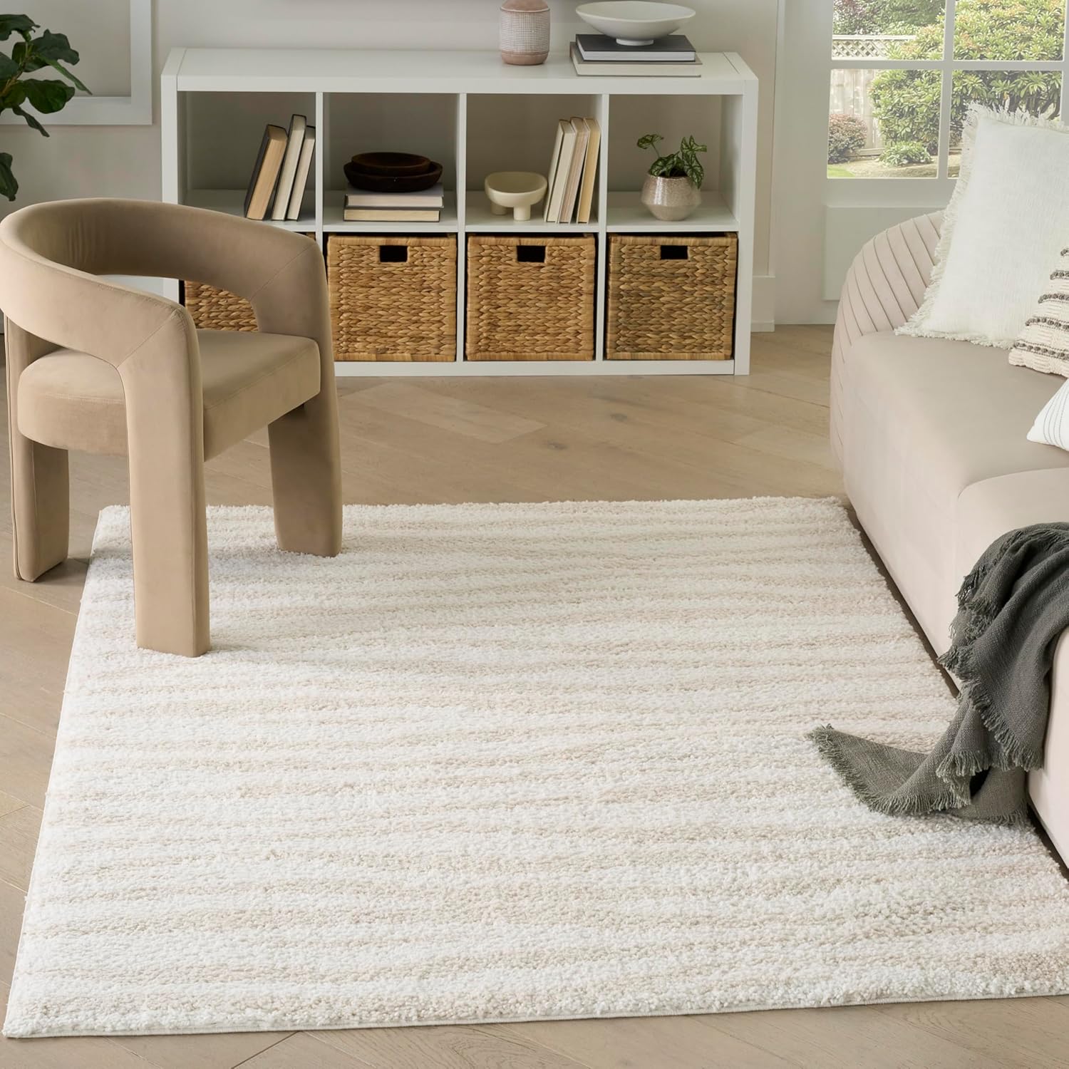 Nourison Home Modern Shag Ivory Beige 3'11" x 5'11" Area Rug - Easy Clean, Non Shedding, Bed Room, Living Room, Dining Room, Kitchen (4' x 6')