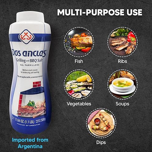 Miniatura 8 de Dos Anclas Sal Parrillera - Paquete de 3, sal de roca para asar a la parrilla y barbacoa, sal refinada de grano medio para carne y mariscos,
