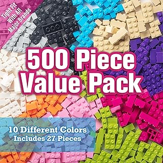 SCS Direct Building Block Friends Pastel Bricks- 500 Pcs Bulk Set-10 Colors with 27 Roof Pieces - Compatible & Tight Fit with All Major Brands- Great for Activity Tables, Creativity & School Projects