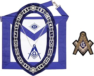 MASONIC BLUE LODGE MASTER MASON 100% LAMBSKIN APRON & WORKING TOOLS CHAIN COLLAR