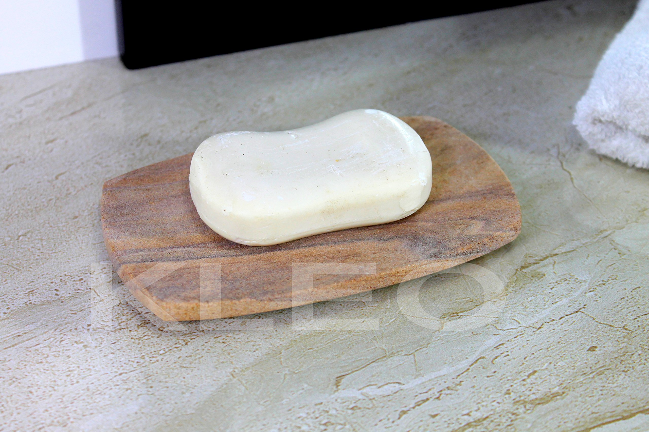KLEO Natural Stone Soap Dish Made of Natural Water Absorbent Rainbow Stone - Unique soap Dish. 4