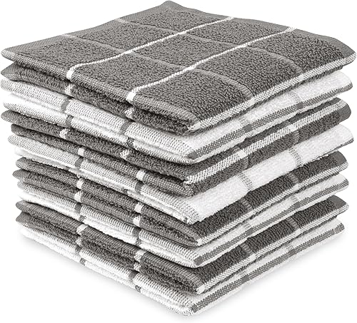MALLOWEX Juego de 8 paños de cocina de rizo  12 x 12 pulgadas  Toallas de cocina súper suaves y absorbentes  Trapos de cocina 100% algodón para