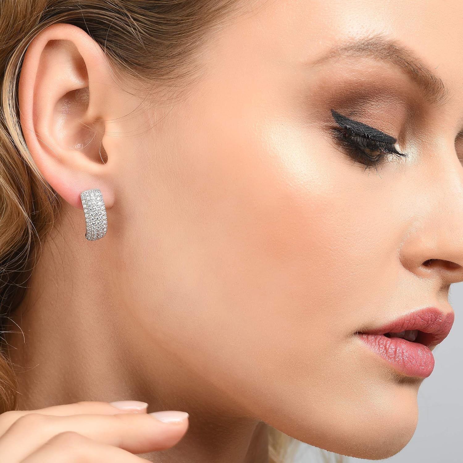 Namana Sterling Silver Hoop Earrings for Women. 925 Sterling Silver Hoops for Women with Cubic Zirconia Gemstones. Huggie Earrings for Women in Sterling Silver with Gift Box