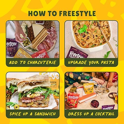 Miniatura 10 de Freestyle Snacks Paquetes de aperitivos de oliva  Aceitunas verdes frescas deshuesadas, tamaño jumbo, cultivadas en Grecia, totalmente naturales,