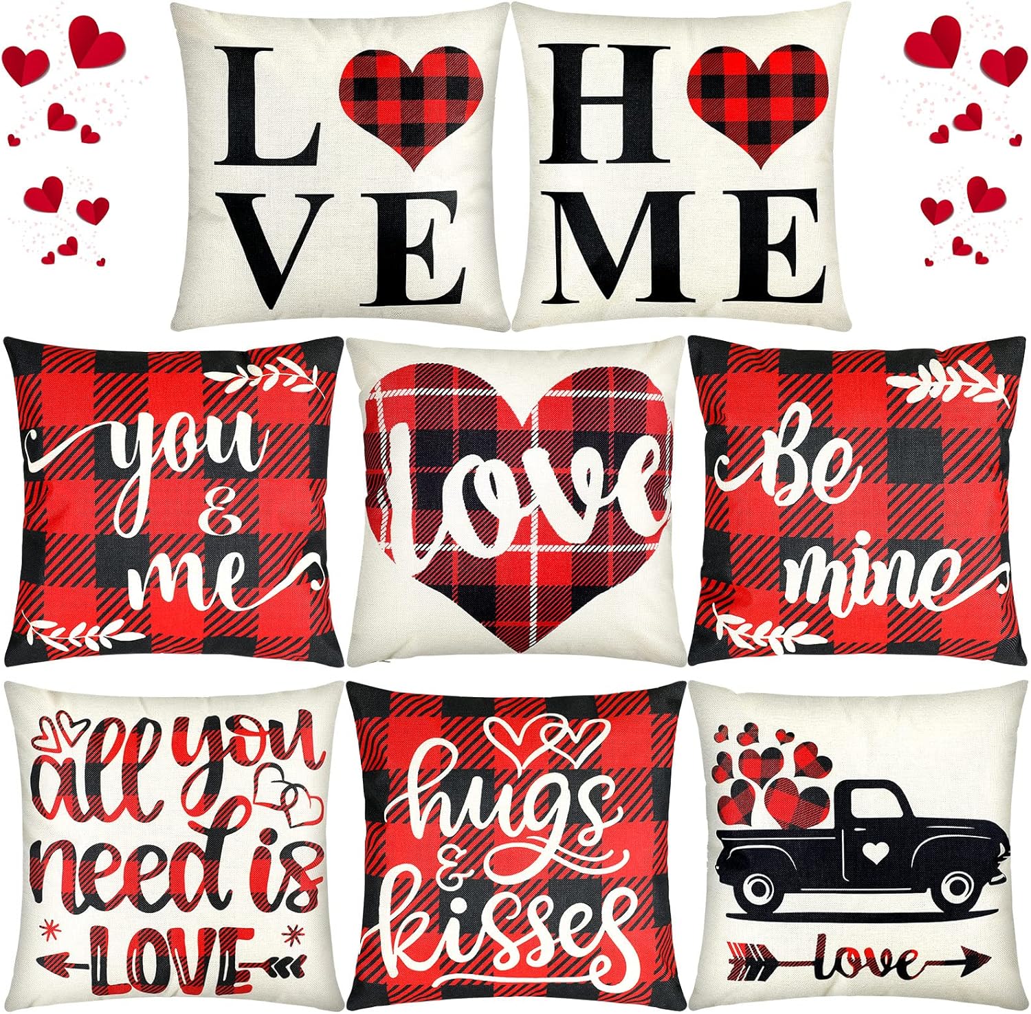 Lounsweer Set of 8 Valentine's Day Pillow Covers Decor 18 x