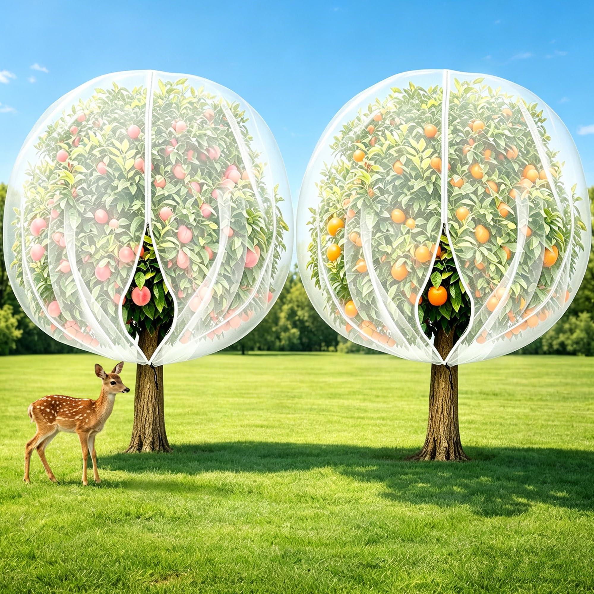Photo 1 of 2 Pack Fruit Tree Sunshade Cloth, 7.5 x 7.5 ft Fruit Trees Shade Netting with Zipper and Drawstring, Breathable Non-Woven Plant Sun Protection Cover for Protect Orchard Plants from Direct Sunlight