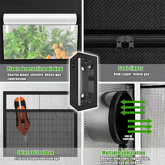Grow Tent Kit for Indoor Plants with Full Spectrum LED Lights, Carbon Filter, 600D Oxford Cloth for Hydroponics and Indoor Growing