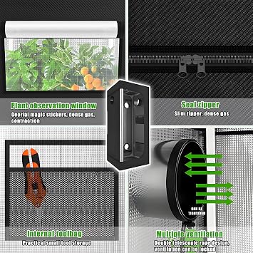 Grow Tent Kit for Indoor Plants with Full Spectrum LED Lights, Carbon Filter, 600D Oxford Cloth for Hydroponics and Indoor Growing
