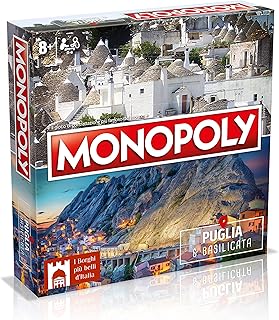 Winning Moves, Les Plus Beaux Villages d'Italie édition Puglia & Basilicate Monopoly, édition Italienne, Jeu Familial, Depuis 8 Ans +