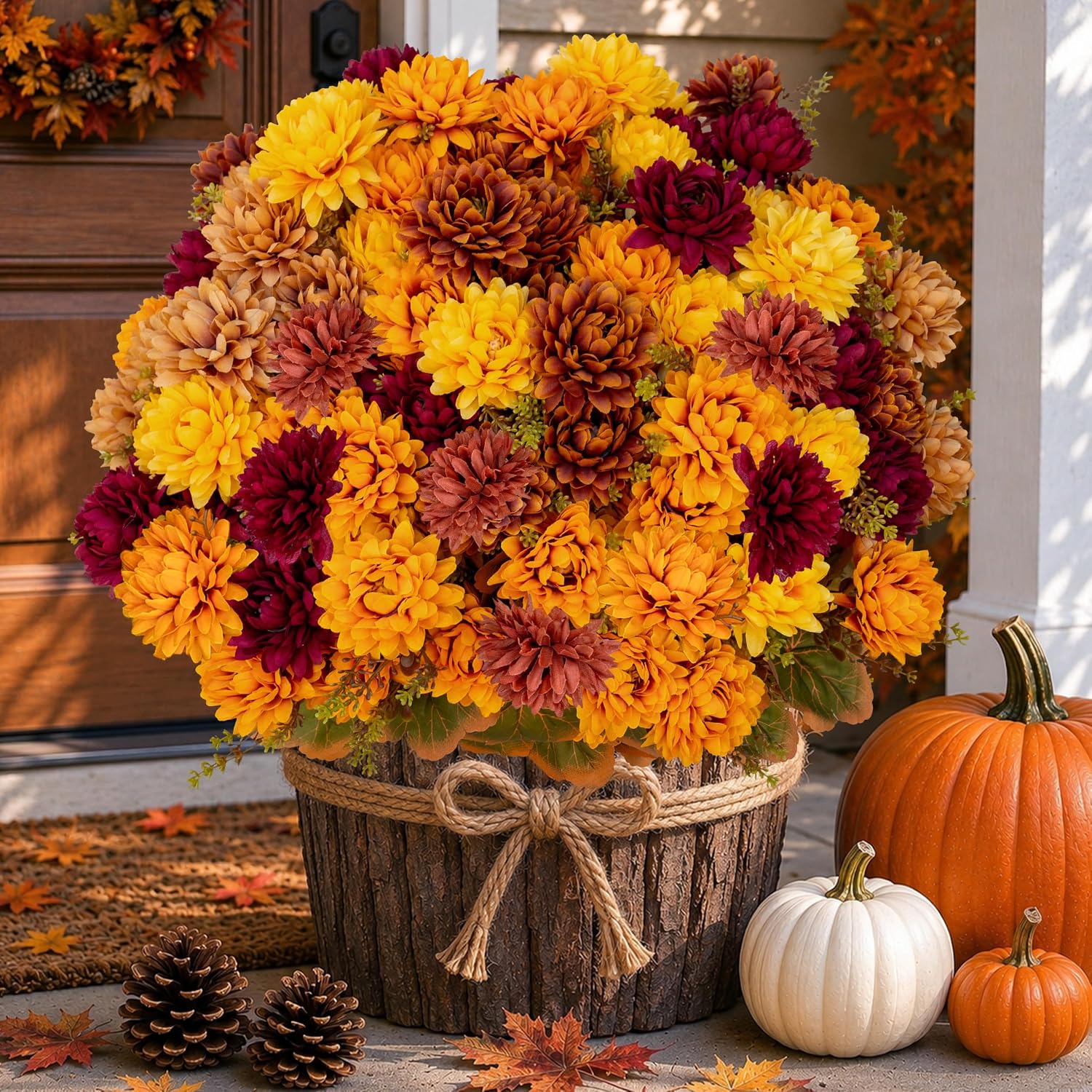 AXYLEX Artificial Mums for Outdoors, 12 Bundles Fake Fall Flowers (Multi)