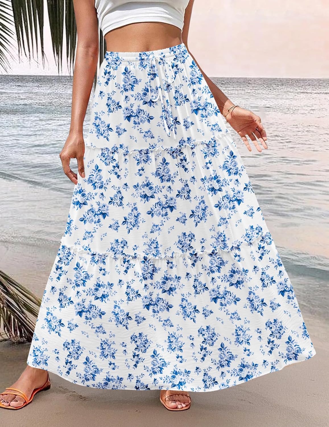 Zeagoo Womens Casual Maxi Skirts for Women 2026 High Waist Boho Skirts Floral Printed Long Flowy Skirt with Pockets
