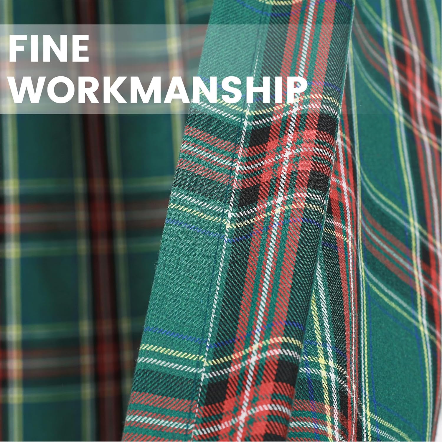 2 Pcs Green Check Plaid Curtains Scottish Tartan Stripe Vintage Window Curtain Panel Light Filtering Farmhouse Grommet Drapes for Winter Holiday Living Room Bedroom, 52 x 63 Inch