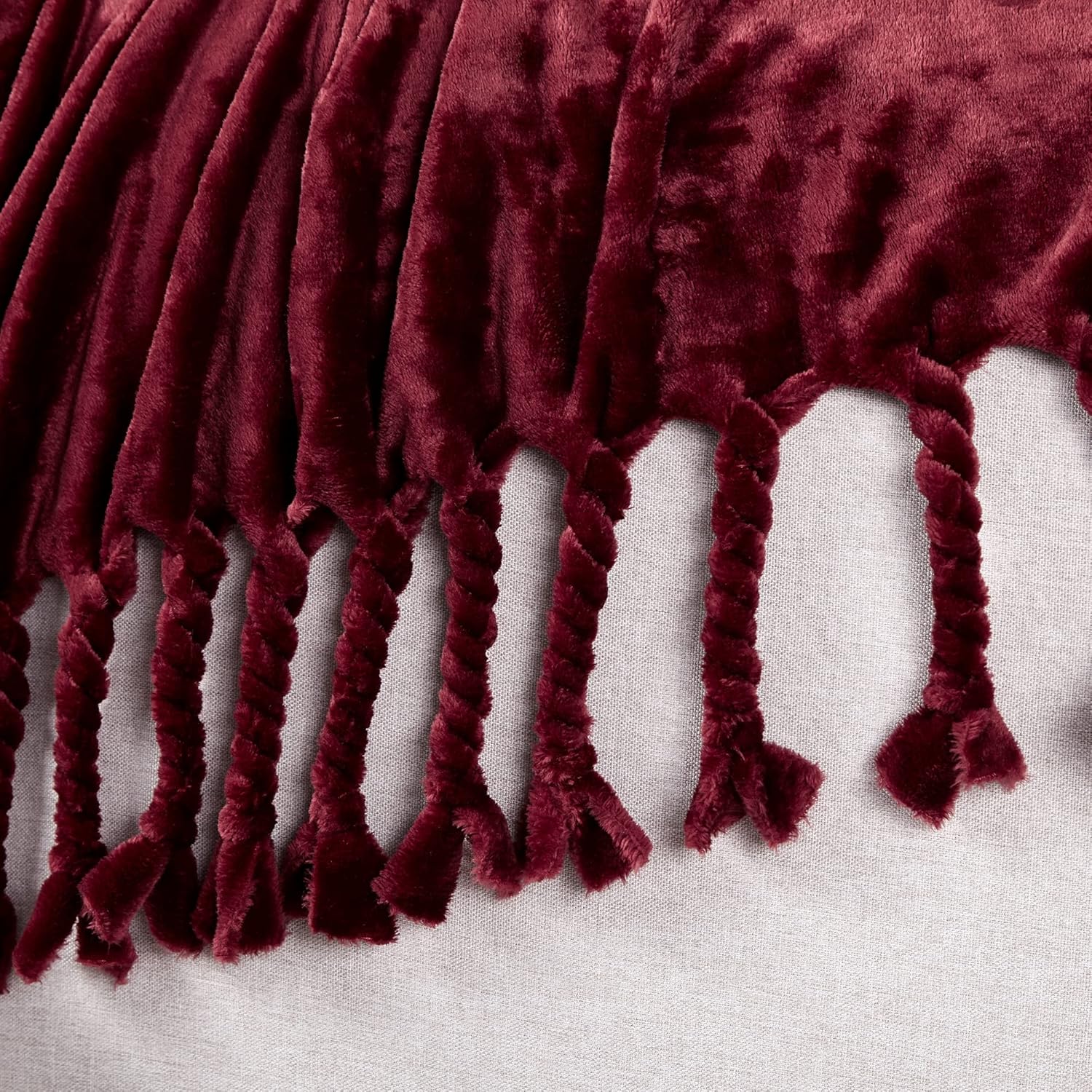 Burgundy Fleece Throw Blanket with Fringes, 50 x 60 Inch