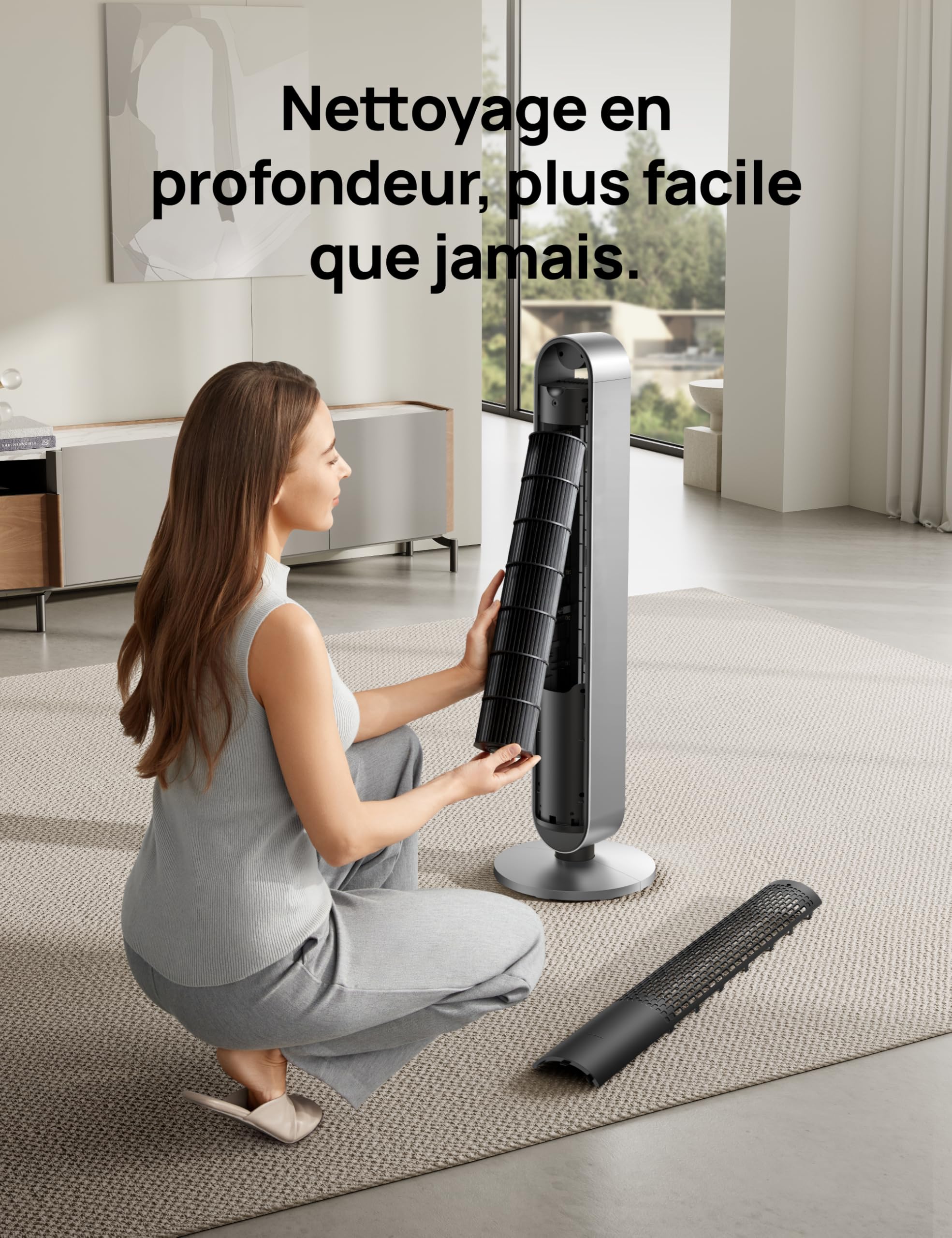 DREO 25dB Pilot Max Smart WiFi Ventilateur colonne avec Commande Vocale, Fonctionne avec Alexa, Contrôle APP, Ventilateur silencieux sans pale avec télécommande, Oscillant à 120°, 4 modes 12 vitesses