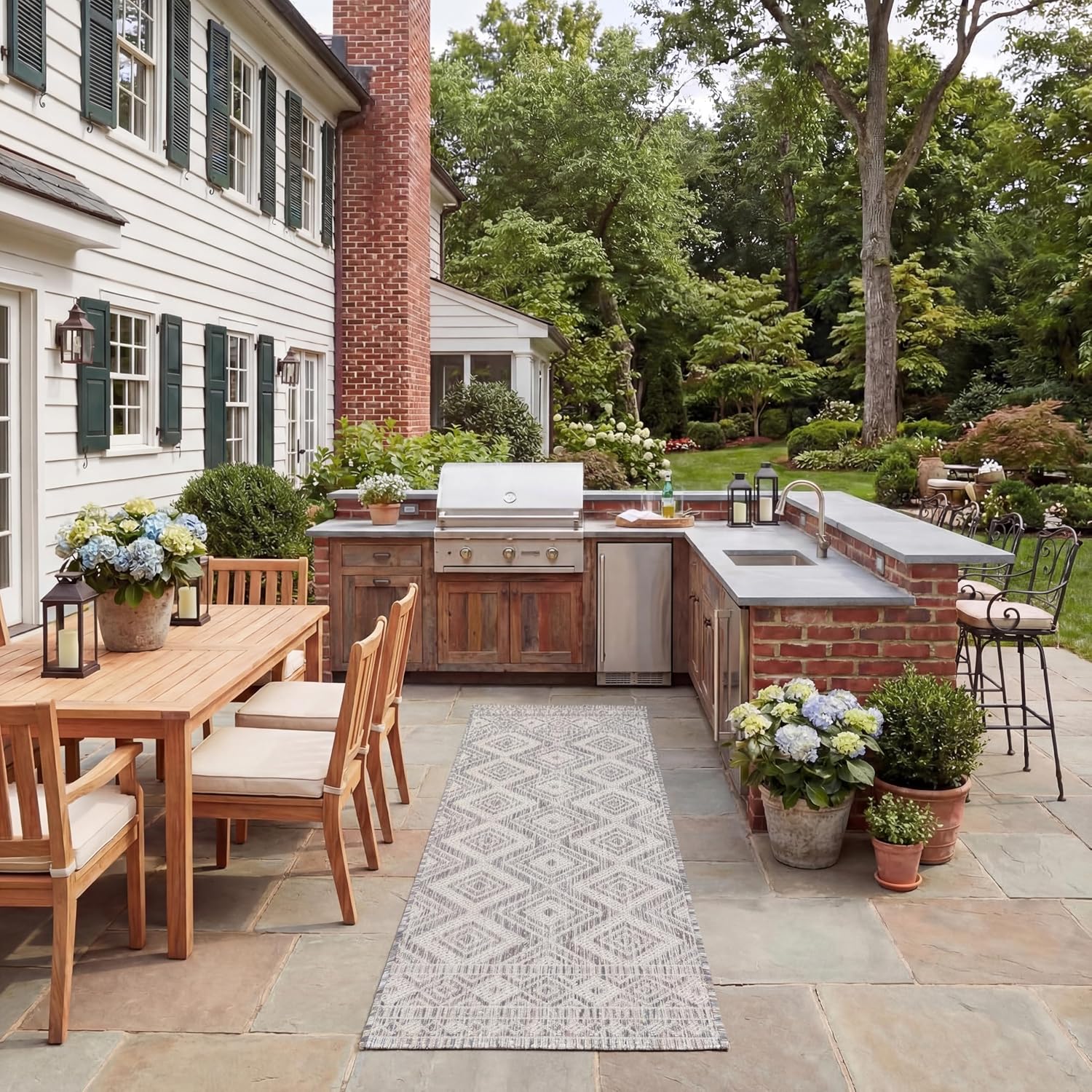 SAFAVIEH Washable Rug Outdoor Courtyard Collection - 2'3" x 8' Runner, Ivory Blue & Beige, Non-Shedding & Easy Cleaning, Ideal for Patio, Entryway, Mudroom, Hallway, Kitchen (CY8998-59221)