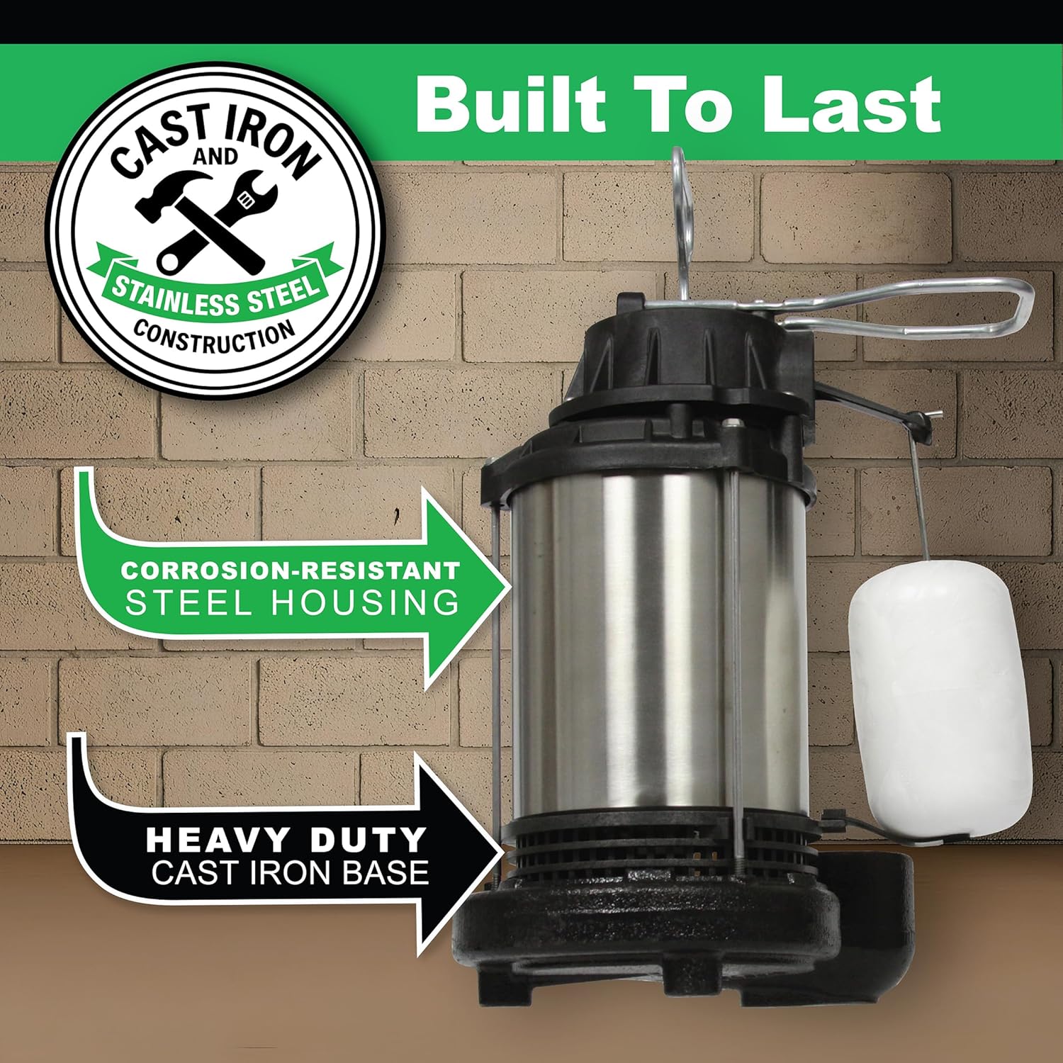 WAYNE CDU1000 1 HP Submersible Sump Pump – Cast Iron & Stainless Steel, Integrated Vertical Float Switch, 6,100 GPH, 5-Year Warranty, Assembled in USA